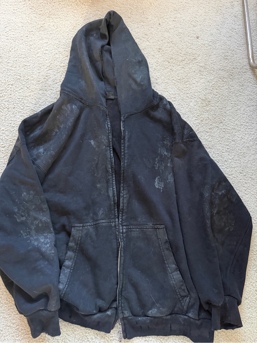 Balenciaga Unisex 23SS Black Hooded Zip-Up Distressed Jacket